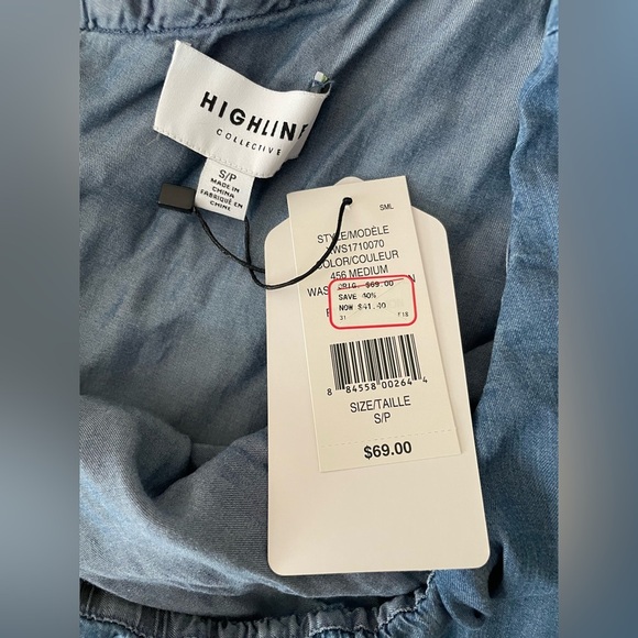 Denim One-Shoulder Ruffle Top in Blue Highline size small - Picture 3 of 8